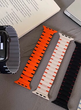 适用iwatchS10硅胶磁吸苹果手表46mm表带Applewatch9表带运动男女