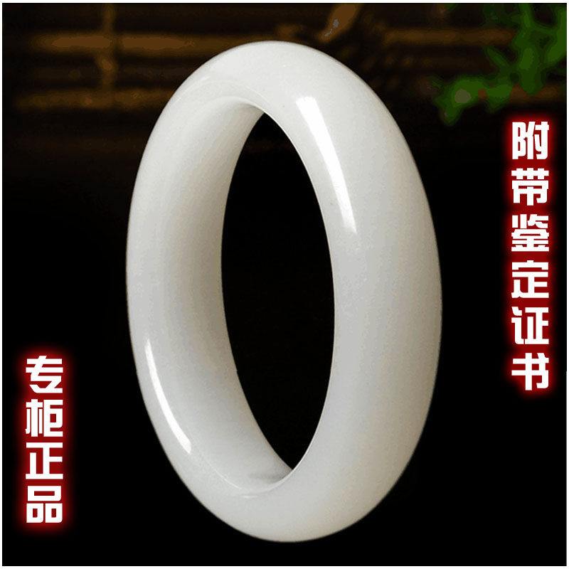 天然和田白玉手镯新疆羊脂玉镯子圆条宽版女款玉石手镯正品保真