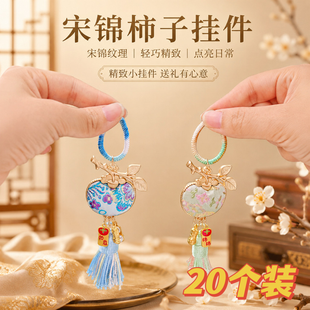 柿柿如意宋锦挂件好柿发生挂饰品