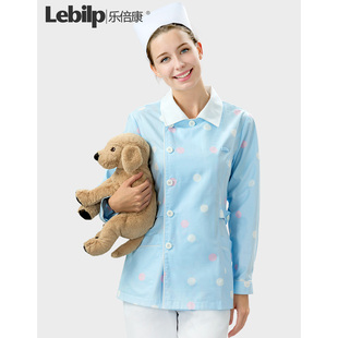 乐倍康娃娃领护士服短袖 医护制服印花美容口腔工作服 女蓝色分体装