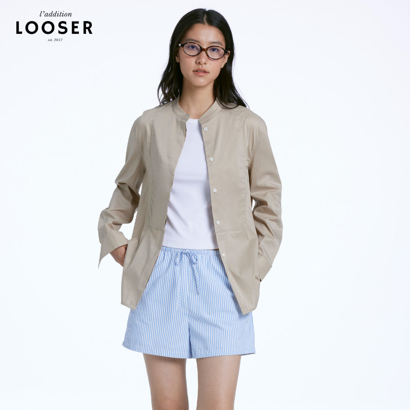 iamLOOSER 夏季系列 轻盈夏日蓝白条纹抽绳宽松短裤休闲度假风
