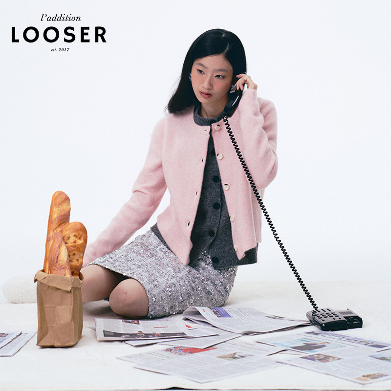 iamLOOSER 冬季系列 樱花粉毛衣开衫含羊驼毛软糯奶油温暖针织衫