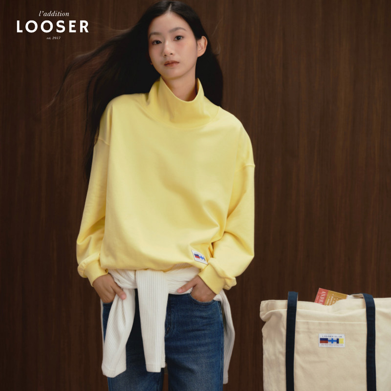 iamLOOSER 秋季系列新款奶油黄高领软糯卫衣美式简约宽松慵懒风
