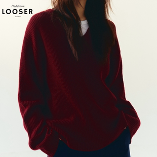 iamLOOSER 节日系列老钱美感安可拉红V领羊绒毛衣新年战袍随性