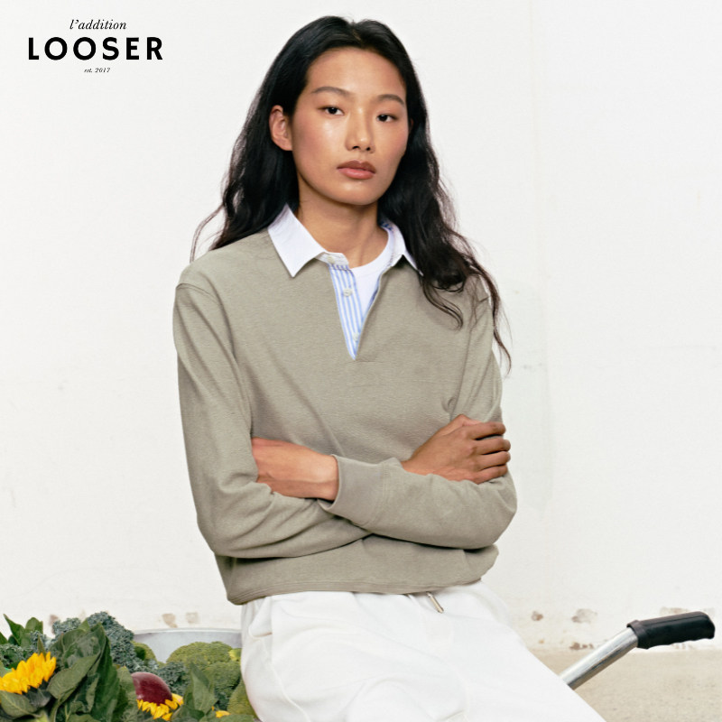 iamLOOSER 春季系列 灰绿色毛巾布橄榄球衫POLO衫美式复古