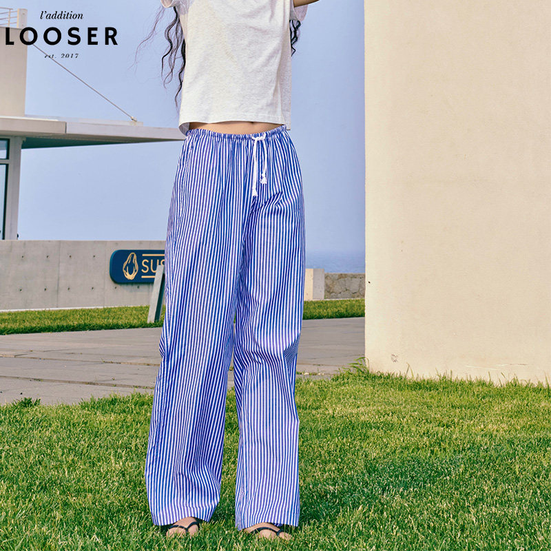 iamLOOSER 夏季系列 慵懒松弛感百搭蓝色条纹长裤薄款透气休闲