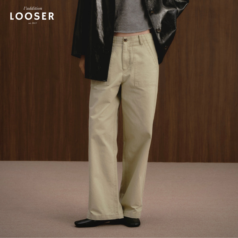 iamLOOSER 秋季系列新款水洗磨毛工装正直筒裤宽松显瘦纯棉极简
