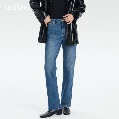 iamLOOSER 秋季系列新款丹宁经典中腰显瘦90s中蓝直筒牛仔裤
