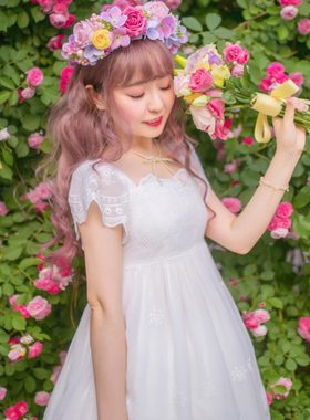 [清仓]Lulus Garden Swan Lake超仙气白色雪纺蕾丝绣花短袖连衣裙