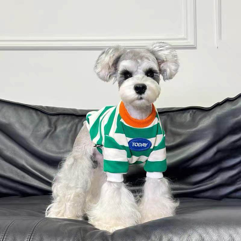潮牌~狗狗宠物衣服比熊雪纳瑞博美泰迪春秋装薄款条纹卫衣保暖潮