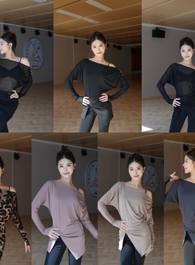 舞月LOYAL舞服新款长袖拉丁舞服斜肩蝙蝠袖宽松教课国标舞服