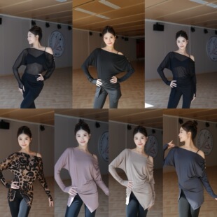 舞月LOYAL舞服新款长袖拉丁舞服斜肩蝙蝠袖宽松教课国标舞服