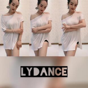 LyDance舞服拉丁胯肩宽松上衣漏肩性感包邮短袖漏肩露肩连衣裙