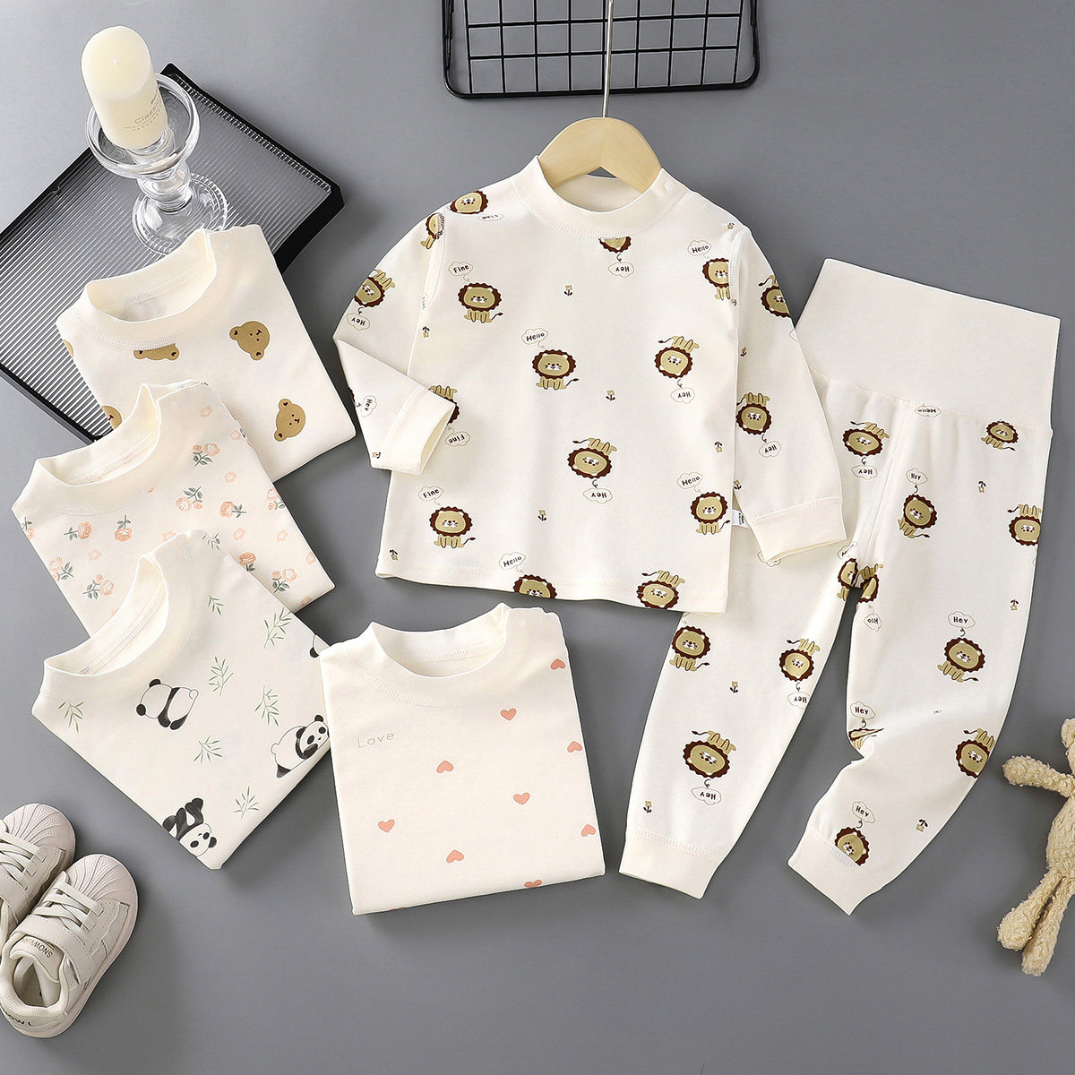 婴儿纯棉高腰秋衣秋裤套装儿童春秋装宝宝护肚可开裆打底长袖睡衣