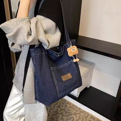 牛仔帆布单肩包女大容量购物袋