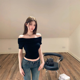 短袖女配牛仔阔腿裤 工装裤 老爹裤搭配的上衣高腰bf运动短装T恤