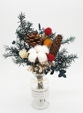 ins小森系干花花瓶摆件永生尤加利棉花花束插花北欧家居圣诞装饰