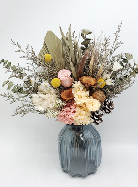 进口天然干花永生花花束玫瑰绣球客厅干花装饰摆件蒲扇插花花艺