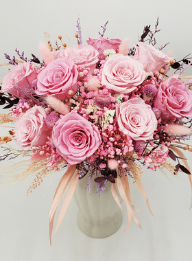 进口永生花真花厄瓜多尔玫瑰轻奢客厅装饰摆件干花花束生日礼物