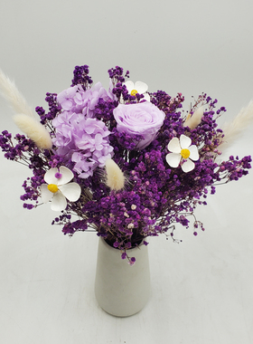 ins永生紫色玫瑰花满天星干花花束轻奢家居装饰真花天然风干摆件