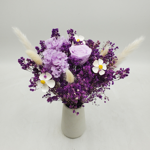 ins永生紫色玫瑰花满天星干花花束轻奢家居装饰真花天然风干摆件