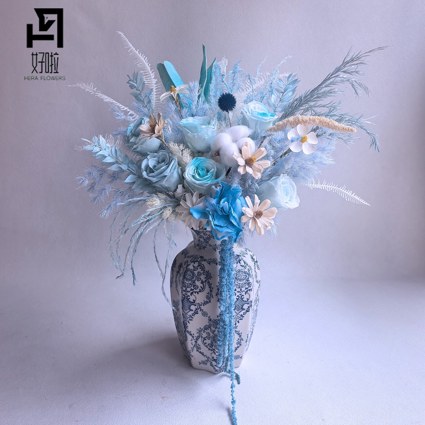 冰岛薄荷永生花进口玫瑰花束