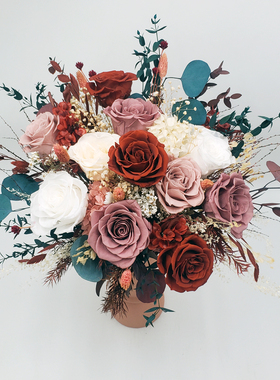 进口永生花真花复古卡布奇诺玫瑰轻奢客厅装饰干花花束生日礼物