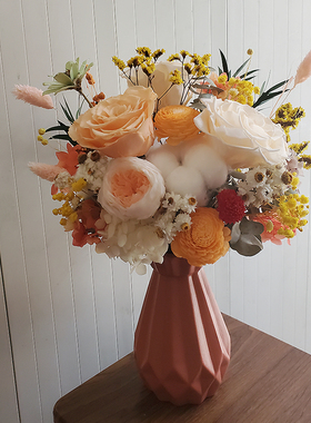 进口永生花真花奥斯汀玫瑰轻奢洽淡桌书桌签到台装饰干花花束摆件