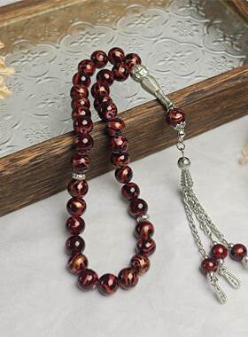 经典款33颗10厘铁穗爆花珠玻璃材质念珠日常手串TASBIH