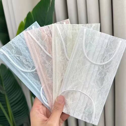 小红书同款蕾丝粉白色网纱口罩女高颜值ins学院风显白一次性2层