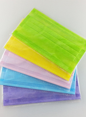 口罩一次性韩版糖果色女神紫色可爱卡通防晒透气夏季薄款彩色三层