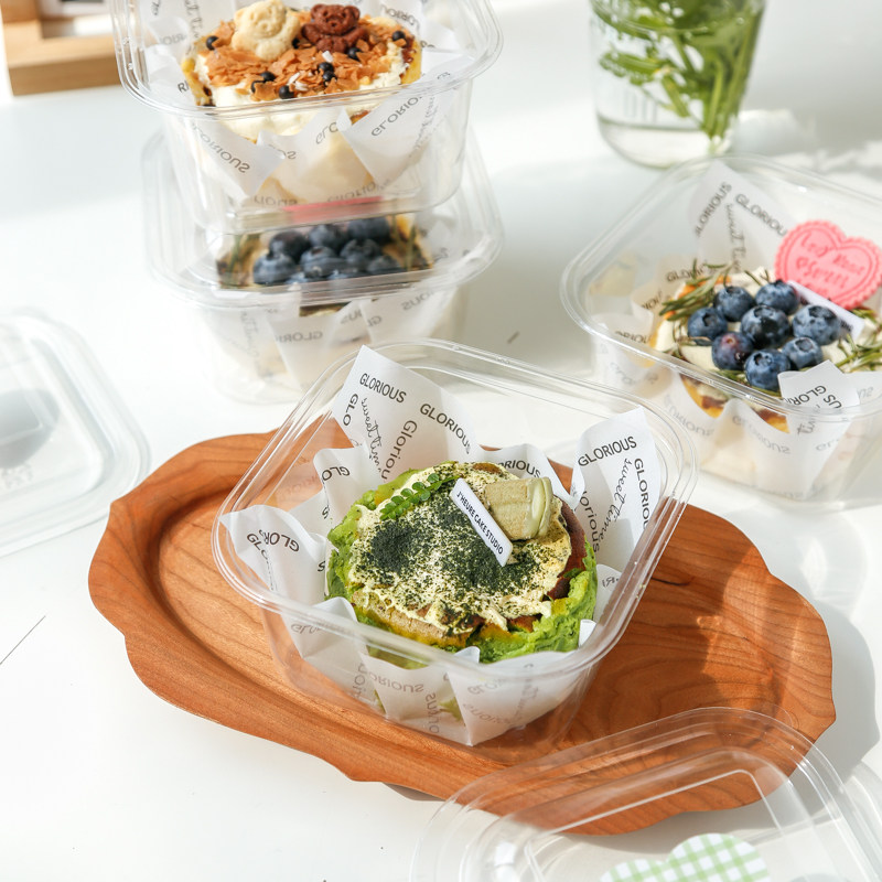 网红巴斯克雪山切块件蛋糕提拉米苏迷你毛巾卷甜品透明打包装盒子