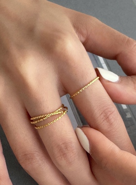 MAGICBOXACC小众设计压纹满天星细闪钛钢单圈素圈叠戴戒指女指环