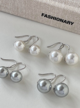 MAGICBOXACC通勤简约清冷气质施家珍珠高跟鞋925通体纯银耳钉耳环