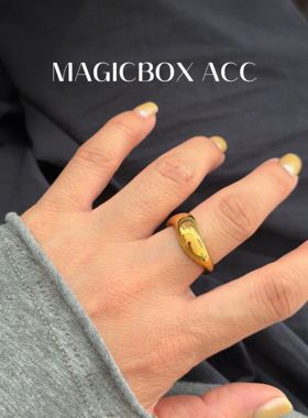 MAGICBOXACC欧美个性抽象弧面钛钢戒指女小众设计叠戴感指环手饰