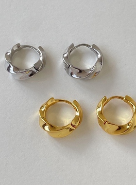 MAGICBOXACC欧美小众设计感金属光面扭纹麻花小耳圈奶奶耳扣耳环