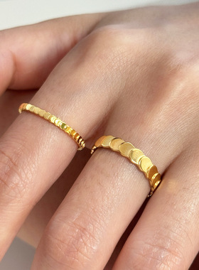 MAGICBOXACC欧美复古金色鱼鳞圆片戒指女食指小众设计钛钢指环