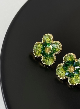 MAGICBOXACC春夏清新甜美薄荷绿拼色水晶花朵925银针耳钉花卉耳环