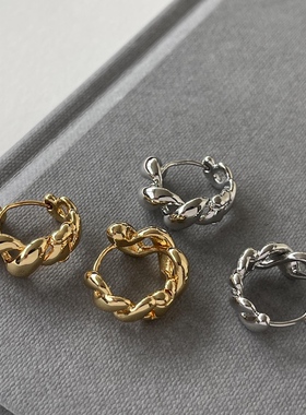 MAGICBOXACC欧美高级质感金色双线条编织镂空ins圆圈耳圈耳扣耳环