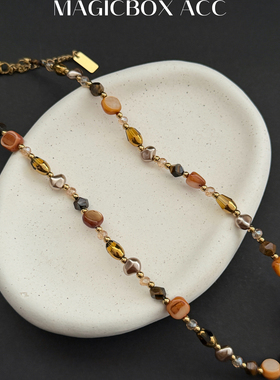 MAGICBOXACC秋冬美拉德天然石串珠项链女复古高级感彩色钛钢项链