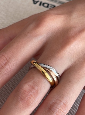 MAGICBOXACC极简经典三环三色钛钢戒指不掉色百搭戒指指环素圈女