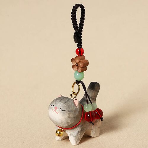 新款手工木雕狸花猫汽车钥匙扣挂件可爱猫咪书包挂饰女士生日礼物