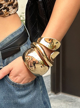 欧美跨境饰品 朋克风不规则宽面手镯套装 光面金属感Bracelet套装