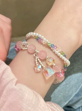 多巴胺彩色串珠蝴蝶手链女新款高颜值学生党叠戴手串配饰