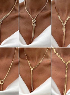 欧美饰品 冷淡风Y型金属蛇骨项链 个性简约线条necklace长款