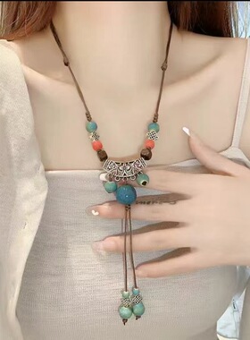 景德镇陶瓷项链不掉色女轻奢小众秋冬毛衣项链饰品小红书