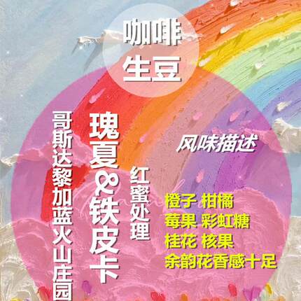 新产季哥斯达黎加蓝火山红蜜瑰夏&铁皮卡彩虹糖花香咖啡生豆包邮