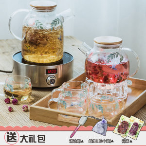 耐热玻璃花茶茶具加厚花茶壶花茶杯套装家用蜡烛电陶炉加热煮茶壶