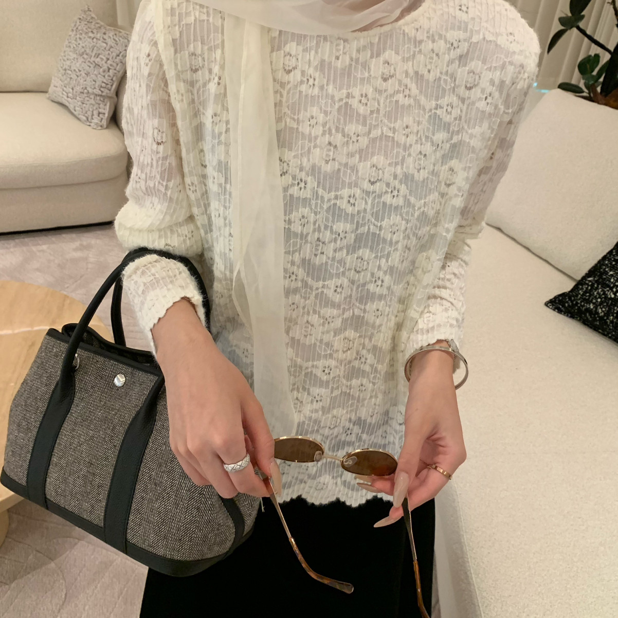 【YUXI严选】冬上新丝巾飘带拼接设计提花小衫外穿打底百搭