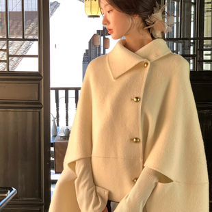 宽松简约百搭羊毛外套10％羊绒90％羊毛大衣 斗篷式 YUXI严选